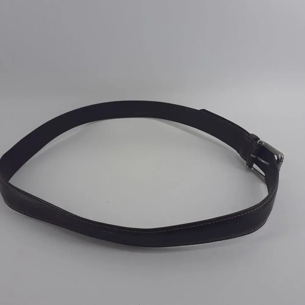 Dickies Men's Brown Leather Belt Silver Town Squared Buckle Casual Size 43
